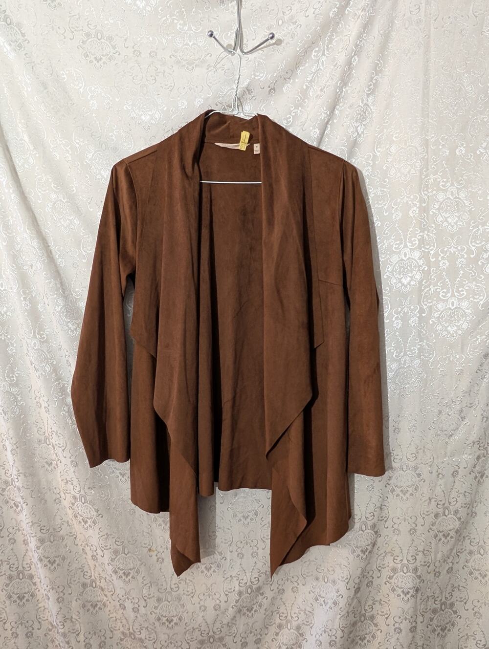 Soft Surroundings Brown Faux Suede Draped Waterfall Jacket Coat M